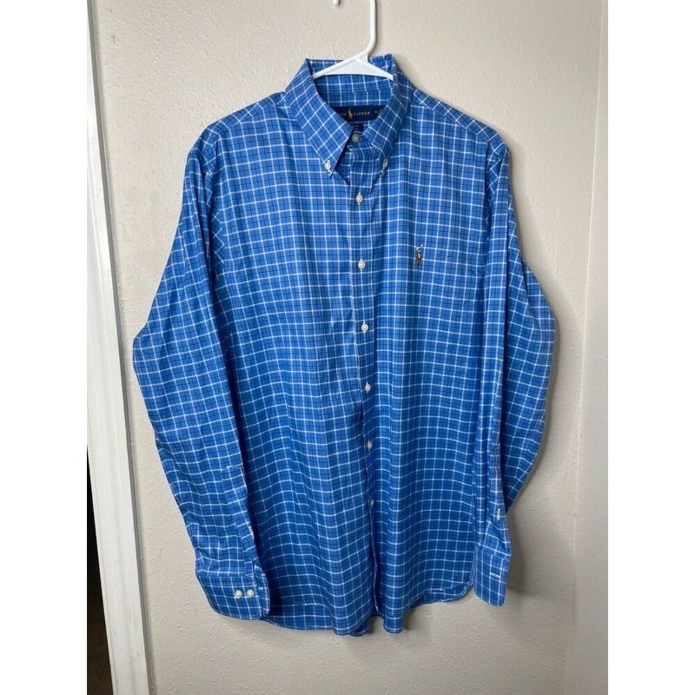 Ralph Lauren Men’s 16 34/35 Classic Fit Blue Plaid Button Down Oxford Shirt Pony